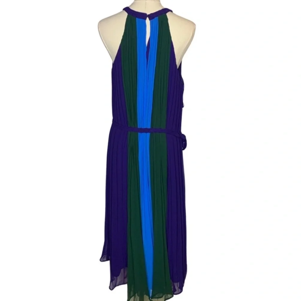White House Black Market Pleated Colorblock Halter Dress - Picture 4 of 6
